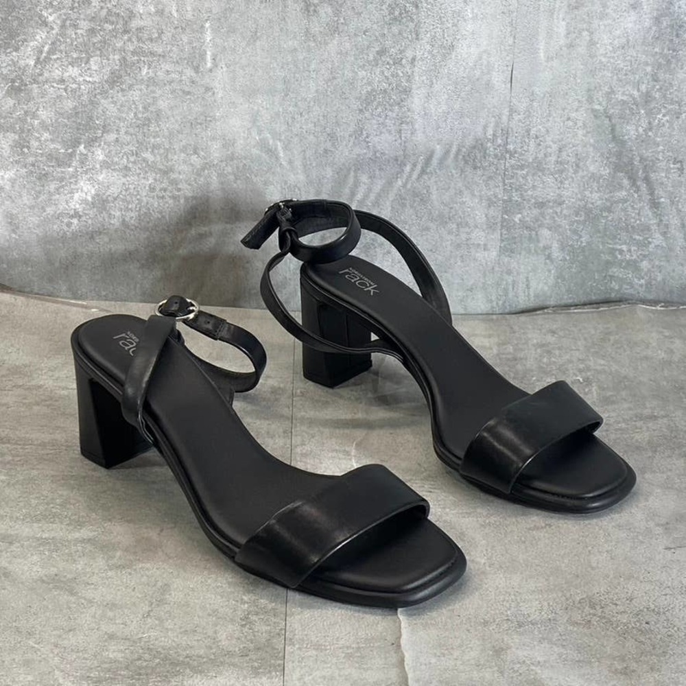 Nordstrom Rack Women's Black Faux-Leather Landry Square-Toe Heeled Sandals SZ9.5